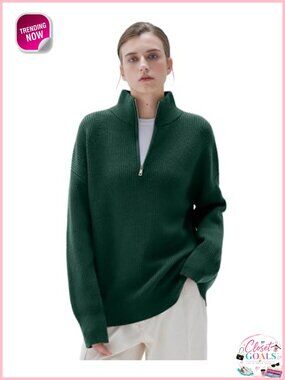 Cashmere Blend Quarter Zip Oversized Mock Neck Pullover Sweater